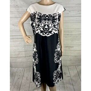 Allen B. Sheath Dress Large Black White Floral Sleeveless Knee Length Polyester